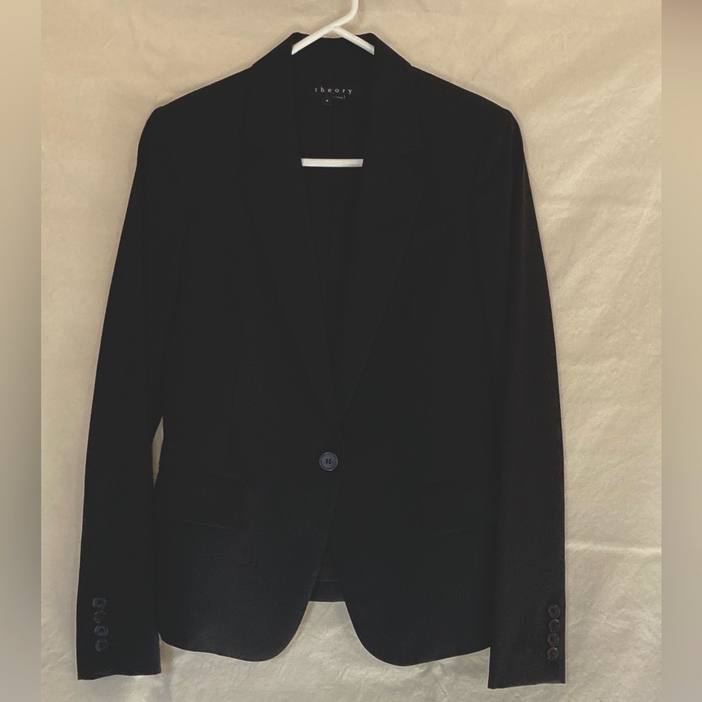 Theory single button black fine wool blazer